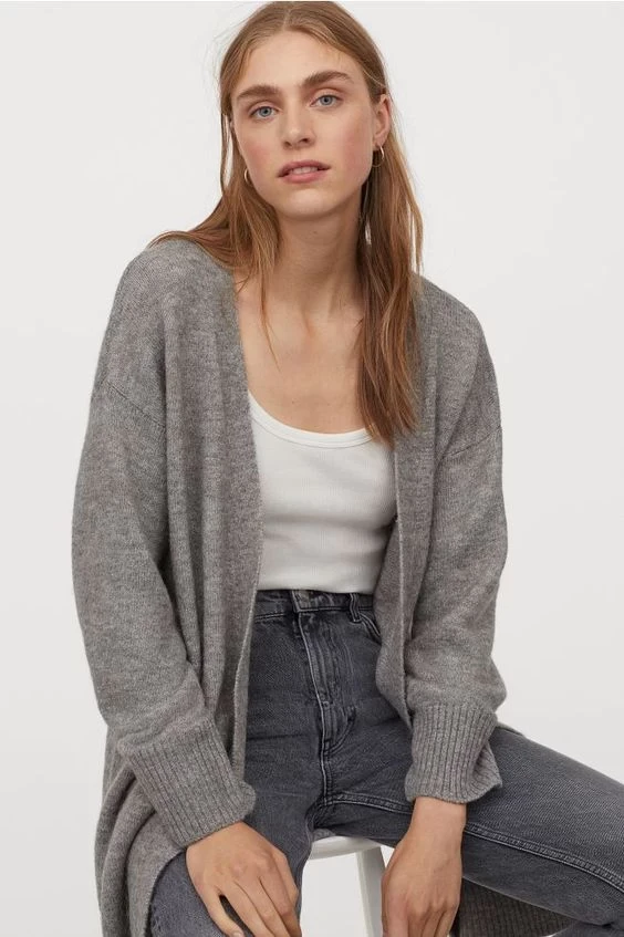 Shiny cardigan with gray side pockets