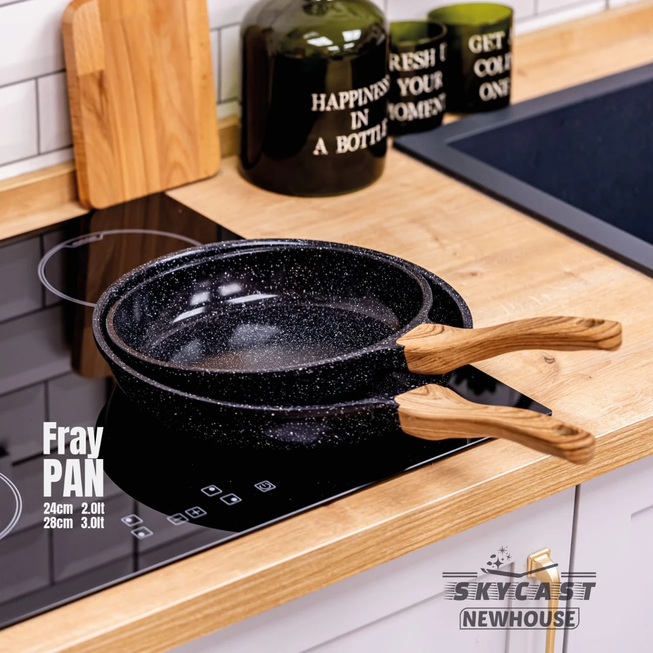 طقم مقلاية جرانيت 2قطعة بيد خشبي (مقاس 24- 28