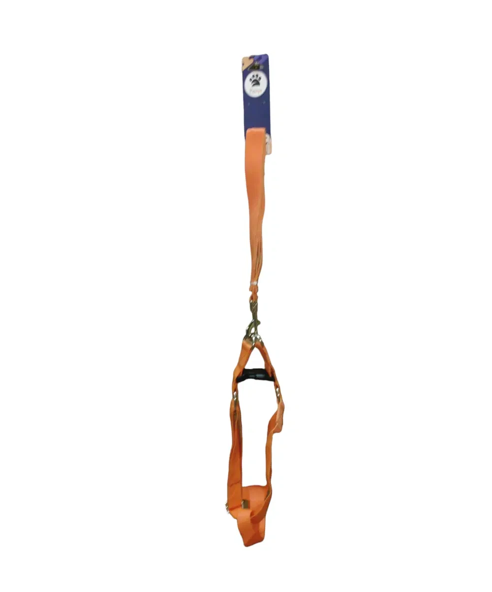 Orange nylon harness and leash set, large size for dogs