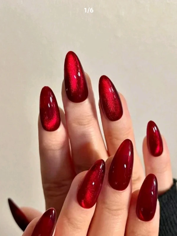 Nails Long Almond Red Cat
