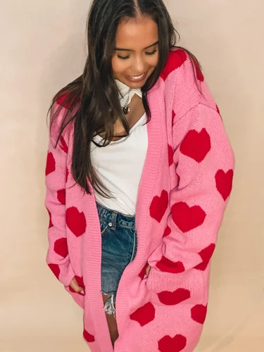 Low-cut heart pattern cardigan