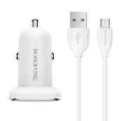 Borofone BZ12 Dual Port Car Charger With Micro Cable White USB