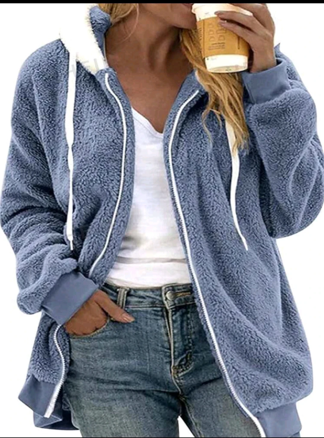 SHEIN LUNE Women's Casual Color Blocked Fuzzy Hooded Jacket, Autumn & Winter