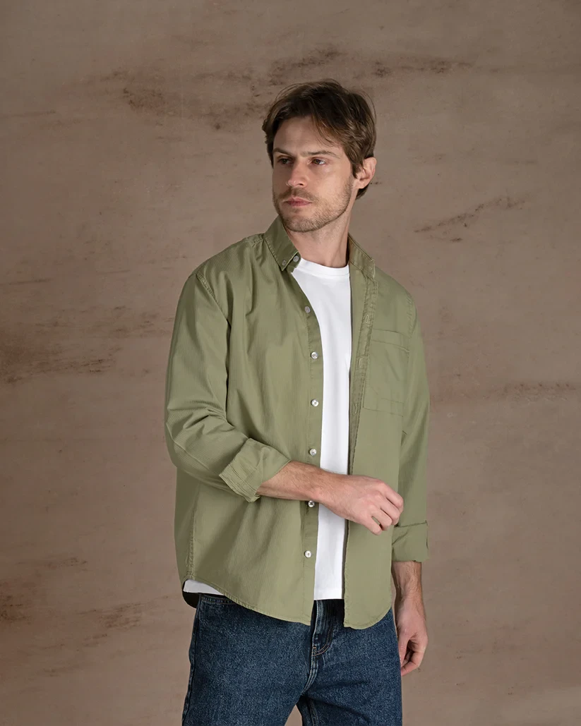 قميص رجالي khaki striped Cotton shirt