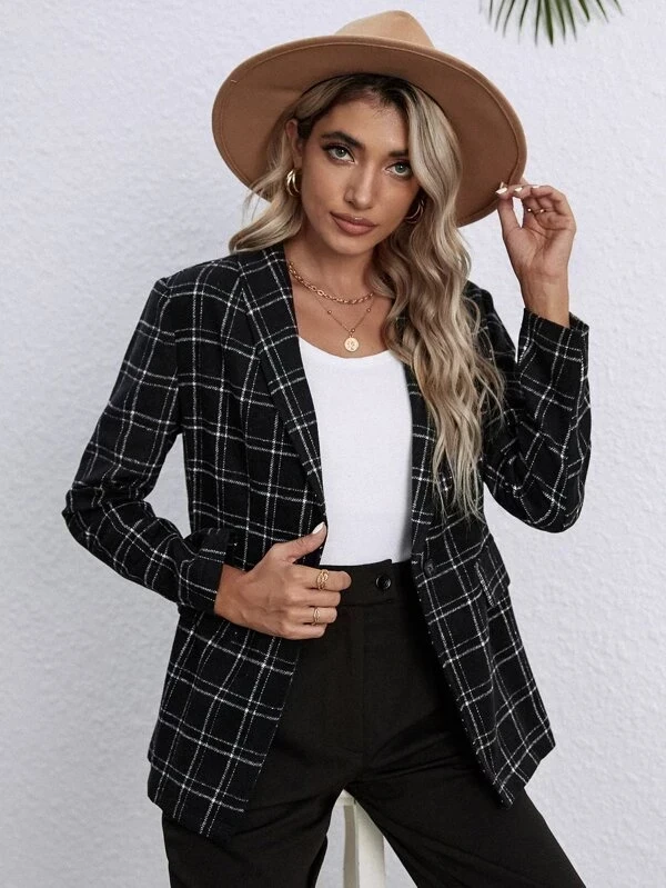 Plaid print shawl collar pullover