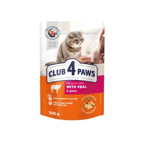 CLUB 4 PAWS PREMIUMfor adult catsWITH VEAL IN GRAVY 100g