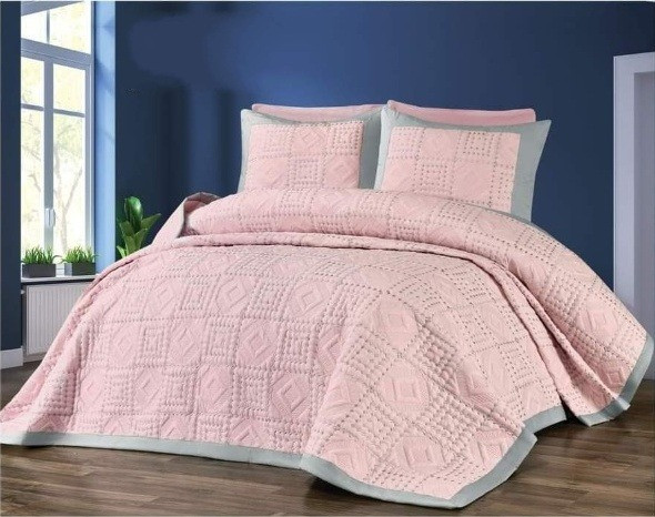 طقم كوفرته قطن 3 قطع  مقاس كينج 250x230   مع 2غطاء خدادية 55x70  سم