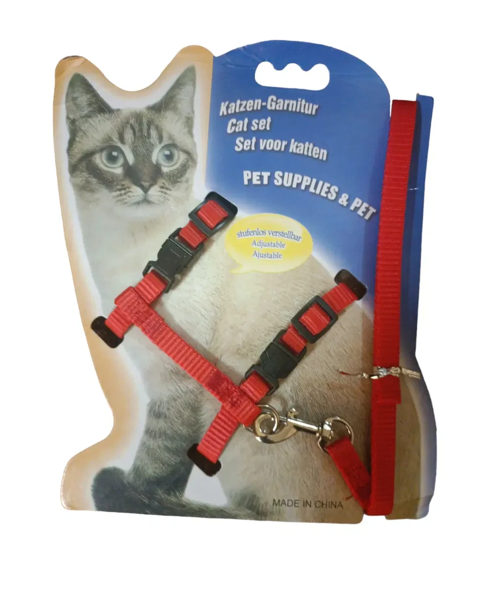 Harness and nylon wool for adult cats, red