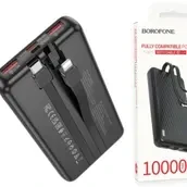 Borofone 10000mah Bj57 Graceful Power Bank - 2 Usb + Type-c Ports - Qc 3.0 22.5w Pd 20w With Type-c And Lightning Cables - In Black Color (1781)