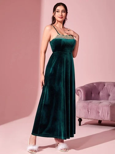 Velvet lace striped cami dress