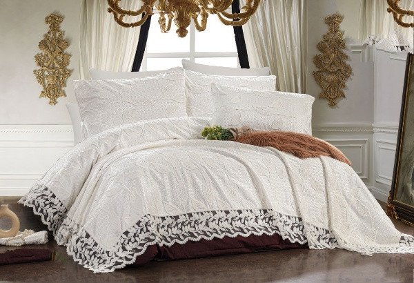 طقم مفرش ستان سوفت تركي كبير3 قطع  ابيض