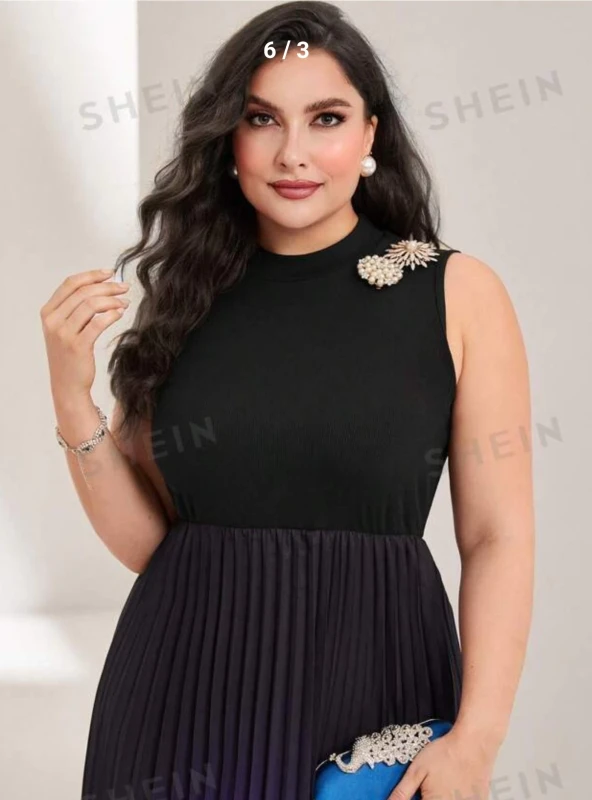 SHEIN Modely Plus Ombre Pleated Hem Dress
