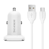 Borofone Model Bz12 Dual Port Car Charger With Micro Cable, In White Colour, Usb (0345)