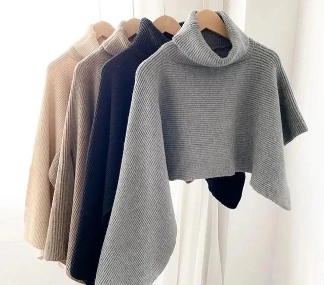 Autumn and winter turtleneck knitted sweater women irregular cloak sweater with