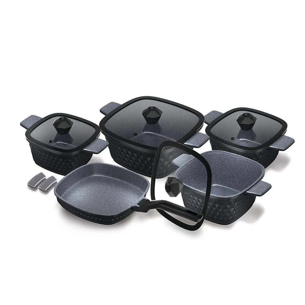 طقم حلل جيرانيت ١١ قطعه – كوكين عبود | Cookin Aboud – Black Diamond