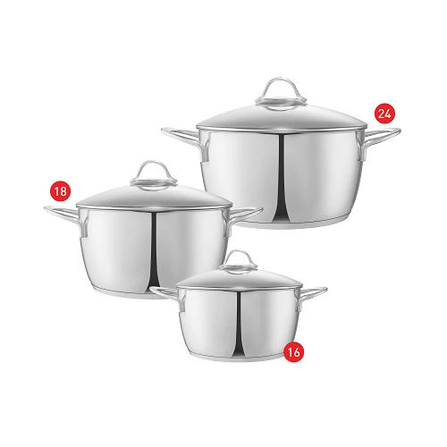 طقم حلل طهي ستانلس ستيل زهران مودرنا - مقاس 16،18،24