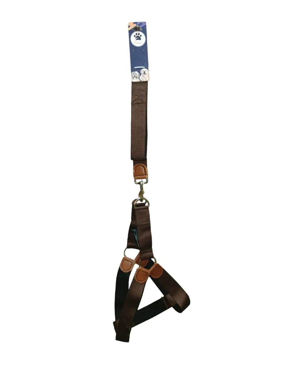 A set of nylon leash and leash, quilted in brown, medium size for dogs