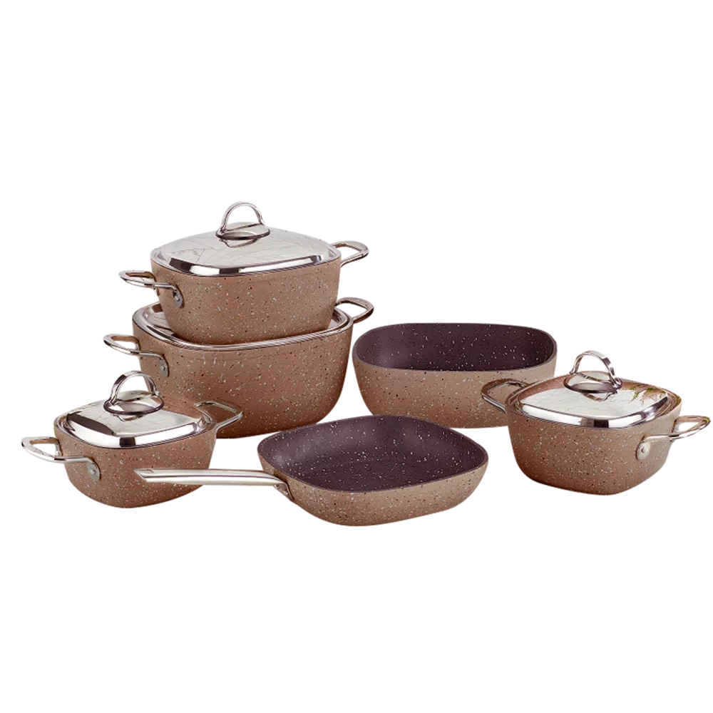 طقم حلل جيرانيت 10 قطعه مربع يد استيل بني – سافلون