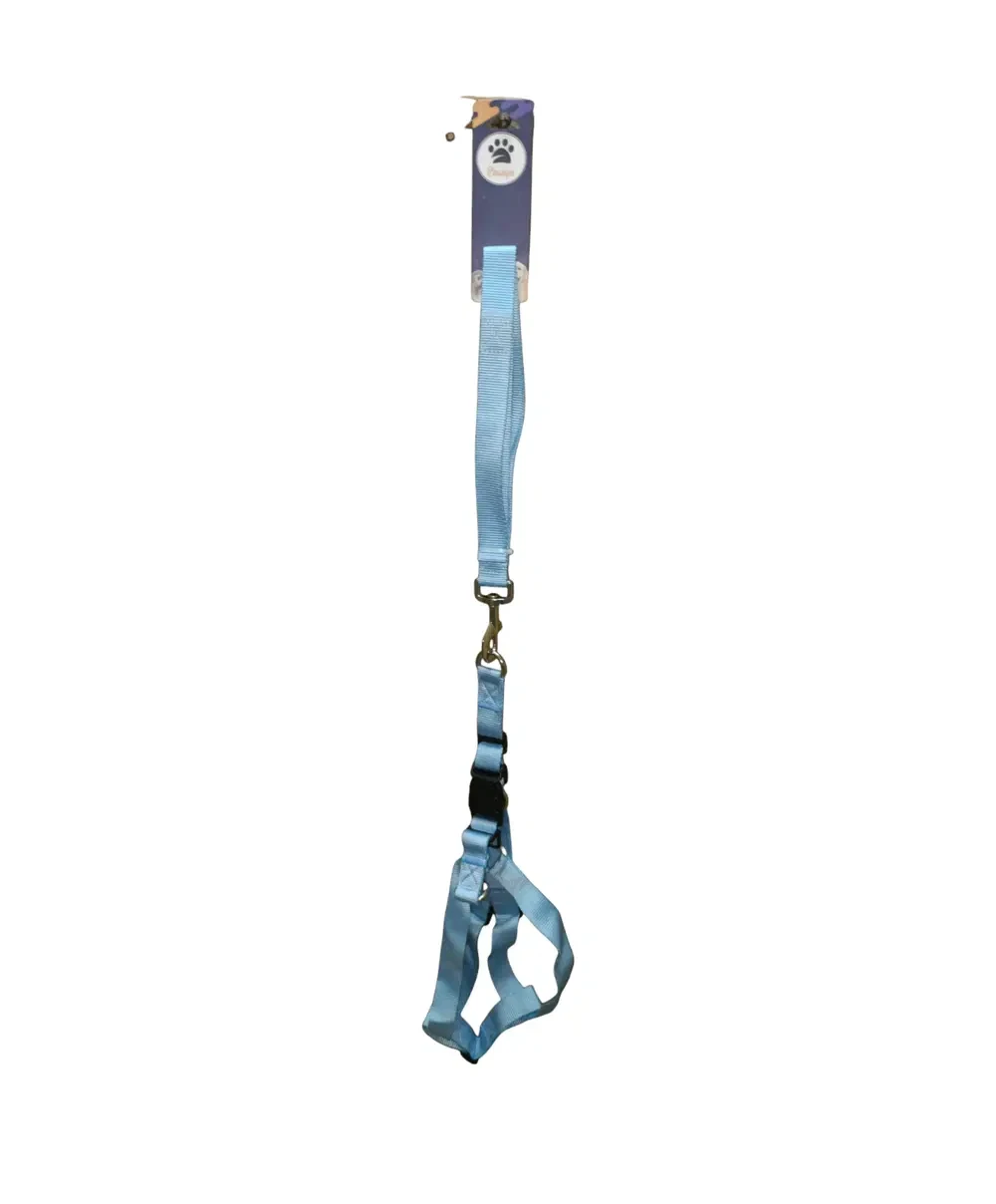 Light blue nylon harness and leash set, medium size for dogs