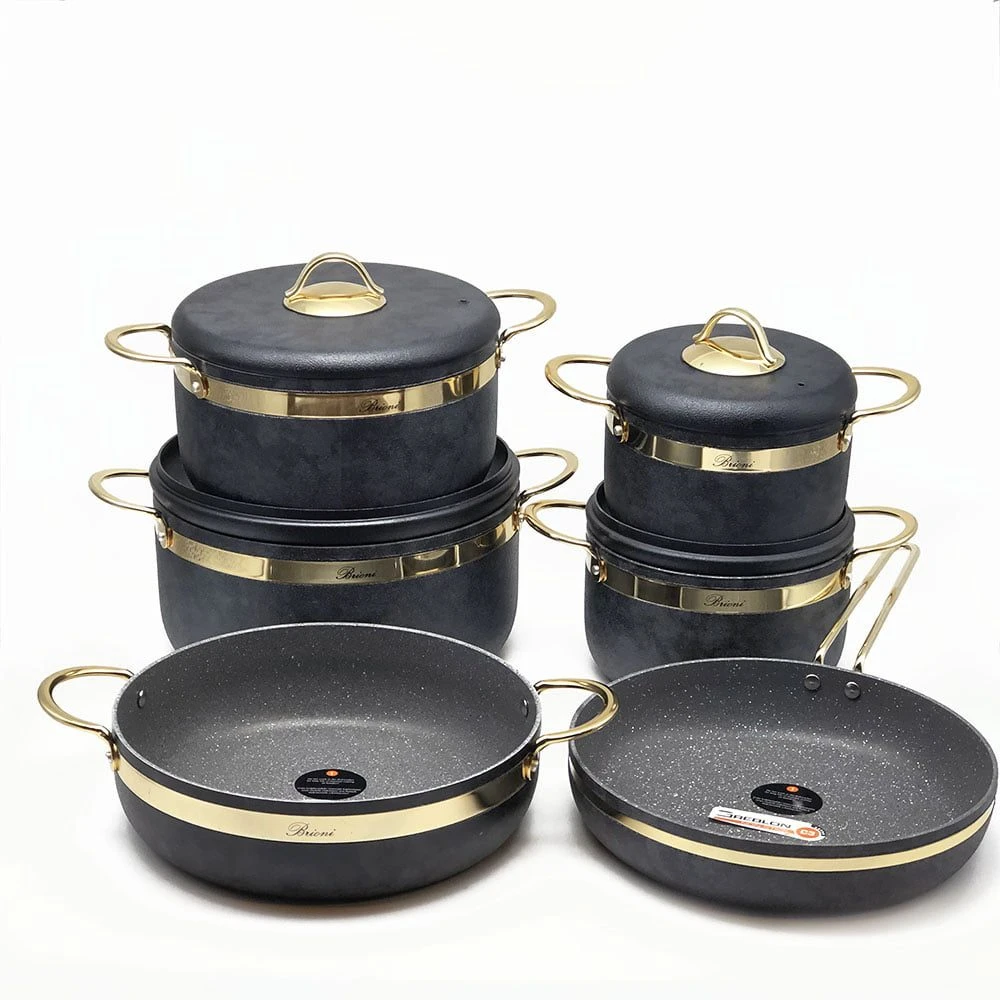 طقم حلل جيرانيت حجرى 10 قطعة (اسود*دهبي) – بريونى