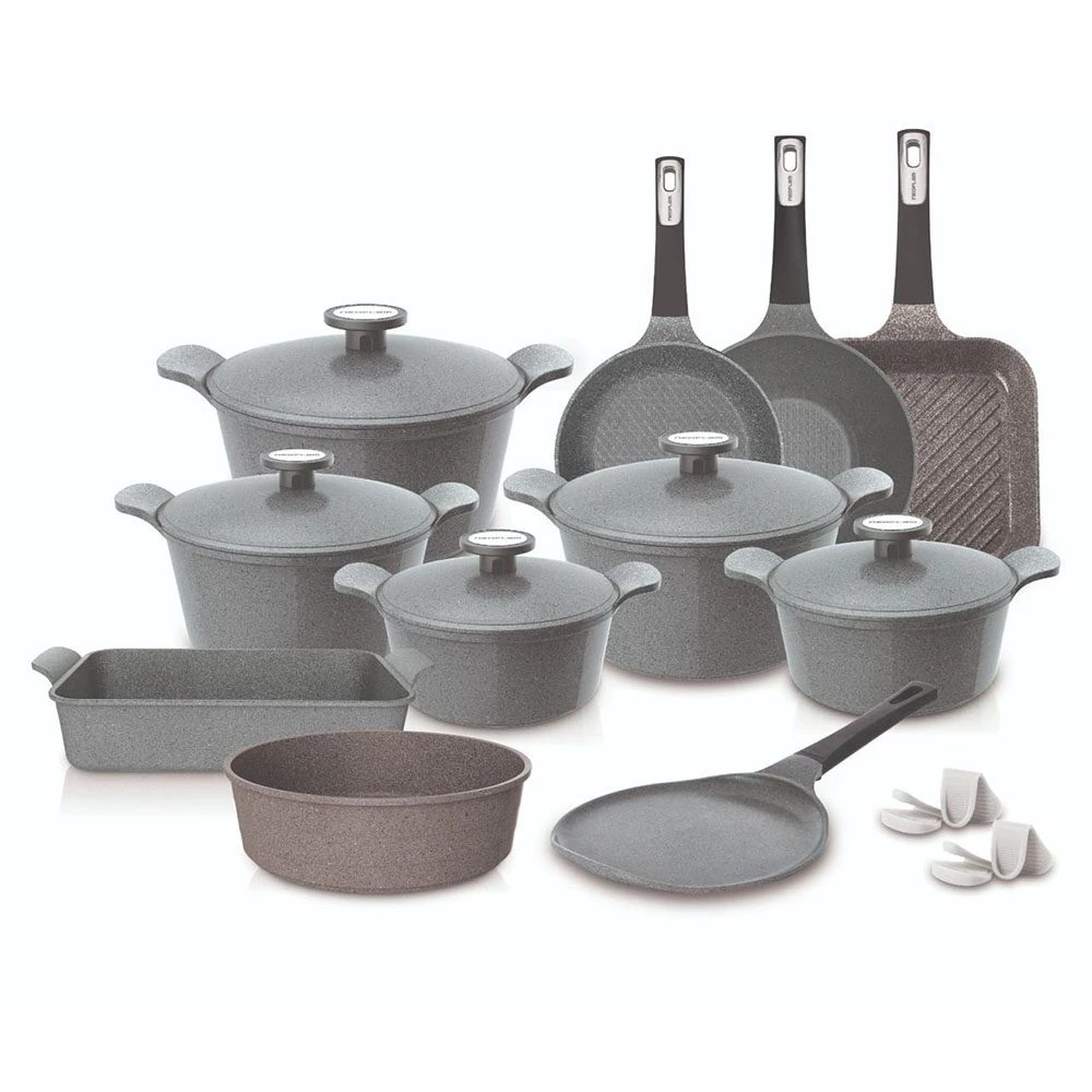 طقم حلل جيرانيت مضلع 20 قطعة – رصاصي – Neoflam