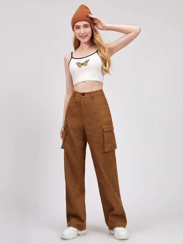 Solid Corduroy Cargo Pants