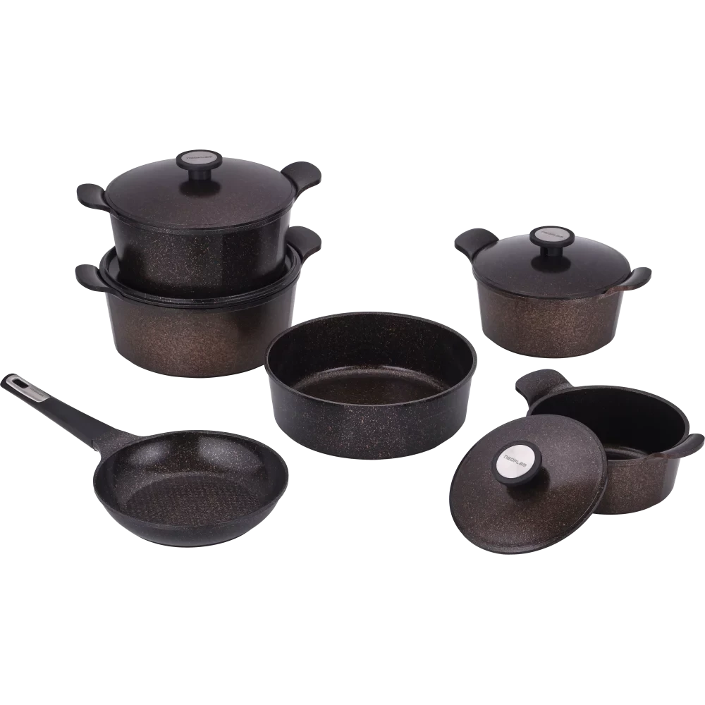 طقم حلل جيرانيت مضلع 10 قطعة اسود*ذهبي – نيوفلام