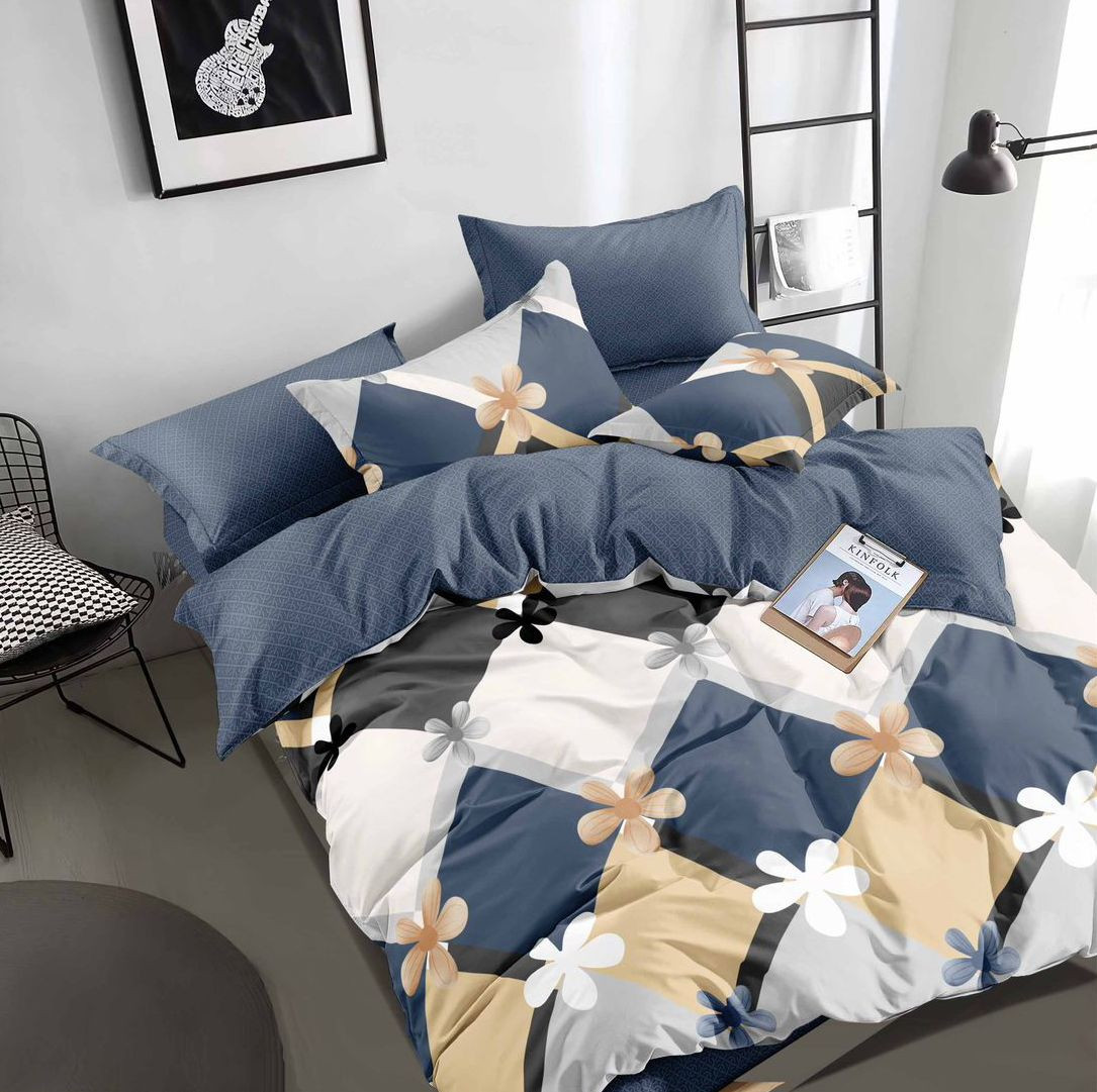 طقم 4 قطع سرير كبير، ملاية مقاس 240×260 + 2 خدادية مقاس 50×75 + 1 مخدة مقاس 160×45، جوبير مخلوط 70% قطن 30% بوليستر معالج ضد الانكماش