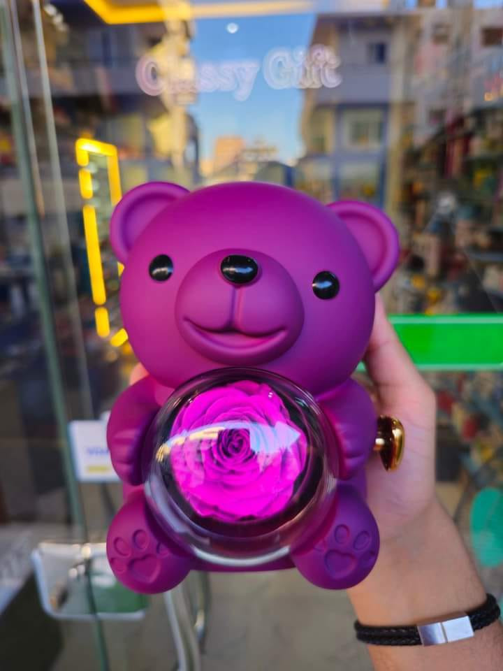 علبة دبدوب وردة طبيعية فور ايفر ابدية