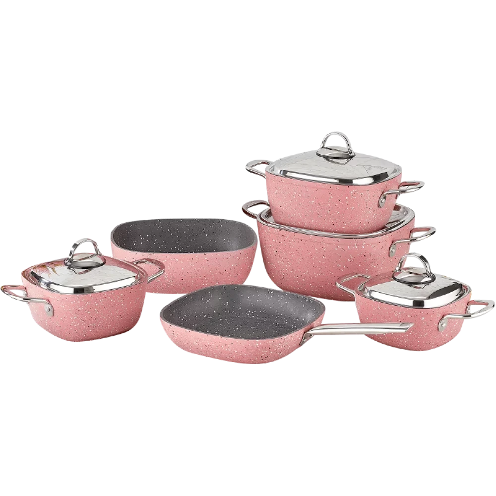 طقم حلل جيرانيت 10 قطعه مربع يد استيل روز – سافلون