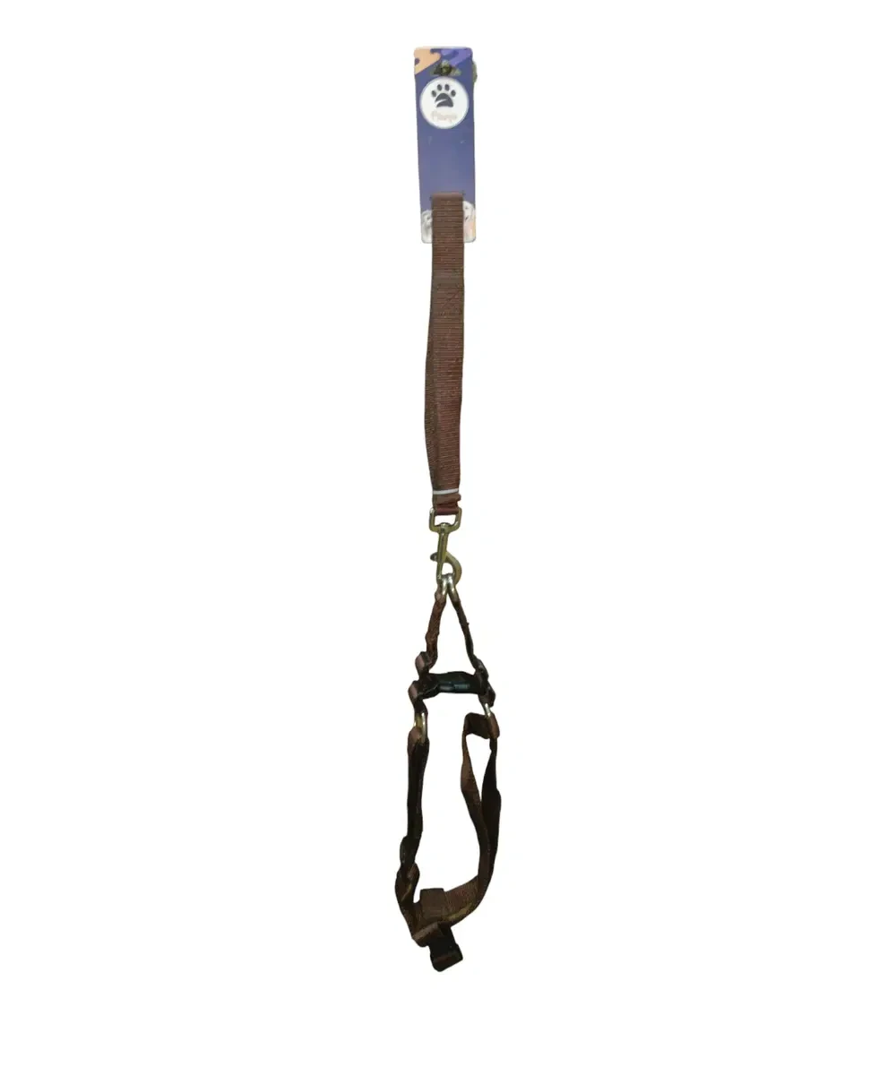 Brown nylon harness and leash set, large size for dogs