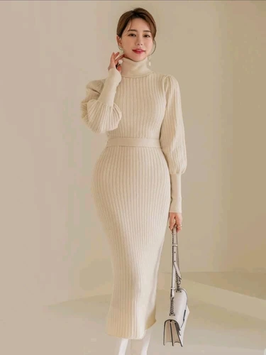 High neck wool dress
